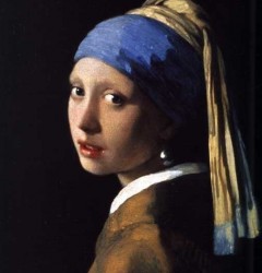 “Fata cu cercel de perla” de Vermeer, pictura in ulei (reproducere)