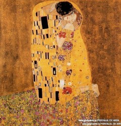 “Sarutul” (1909) de Gustav Klimt, pictura in ulei (reproducere)